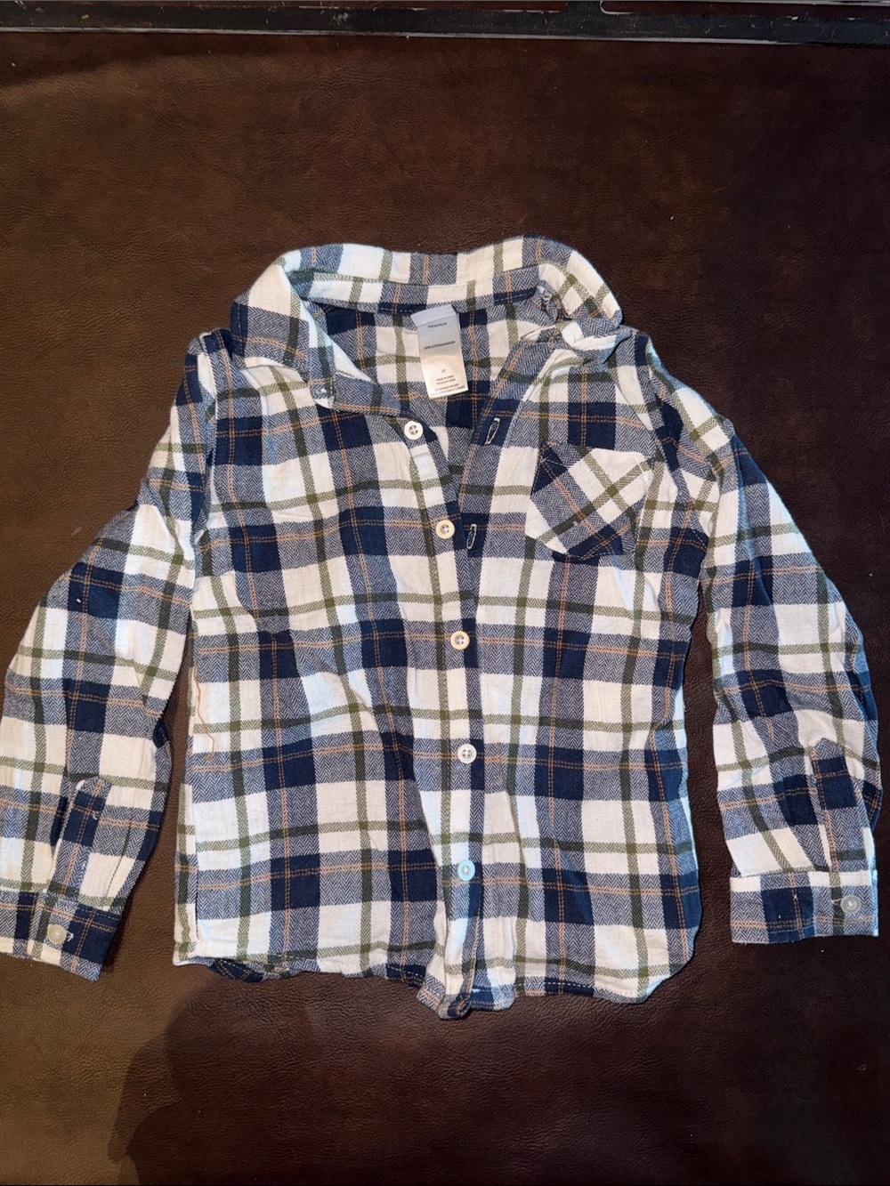 Worn once, Boys Navy and White Plaid Button-Down Shirt